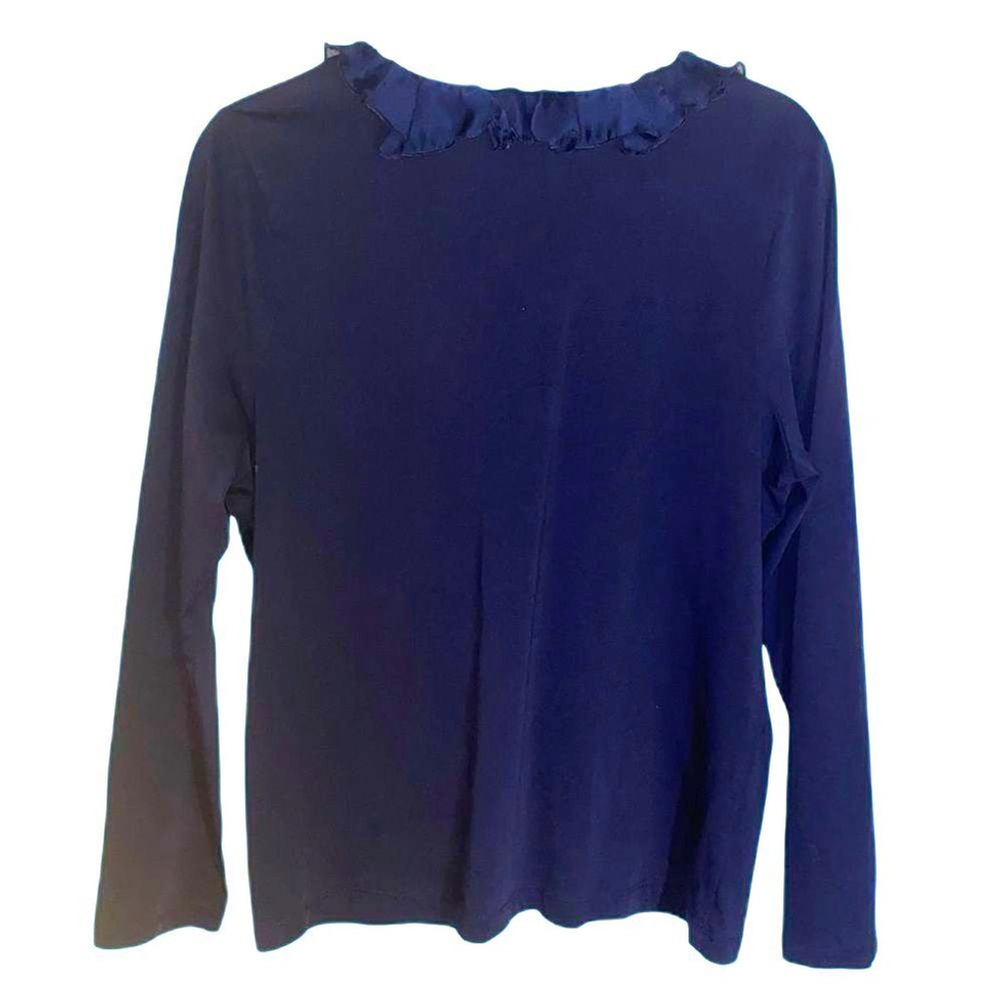 Chaps Navy Blue V-Neck Women's Tee with Ruffles, XL Size - Picture 8 of 12